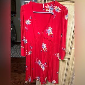 Free People Time On My Side Red Floral Print Wrap Dress sz med